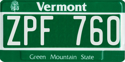 VT license plate ZPF760