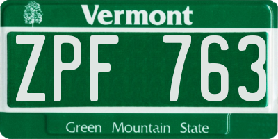 VT license plate ZPF763