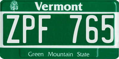 VT license plate ZPF765