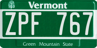 VT license plate ZPF767