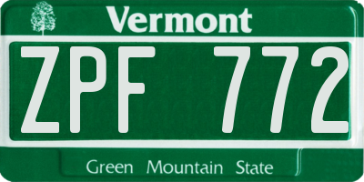 VT license plate ZPF772