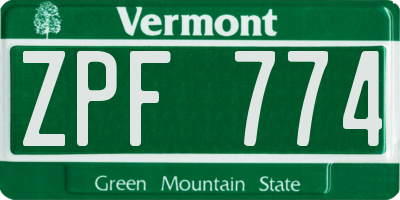 VT license plate ZPF774