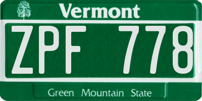 VT license plate ZPF778