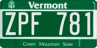 VT license plate ZPF781