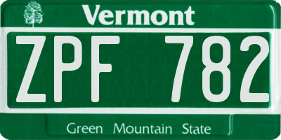 VT license plate ZPF782