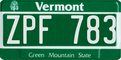 VT license plate ZPF783