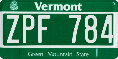 VT license plate ZPF784