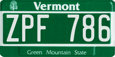 VT license plate ZPF786