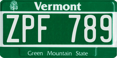 VT license plate ZPF789