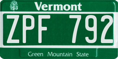 VT license plate ZPF792