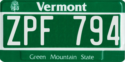 VT license plate ZPF794