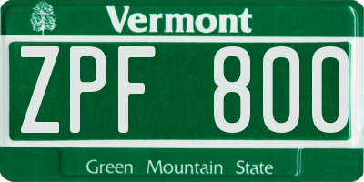 VT license plate ZPF800