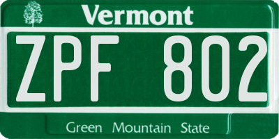 VT license plate ZPF802