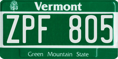VT license plate ZPF805