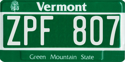 VT license plate ZPF807