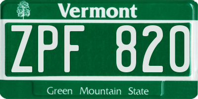 VT license plate ZPF820