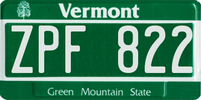 VT license plate ZPF822