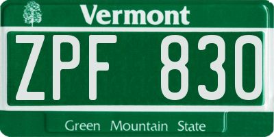 VT license plate ZPF830