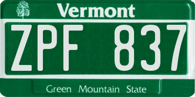 VT license plate ZPF837