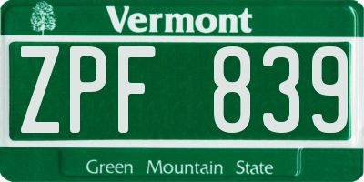 VT license plate ZPF839