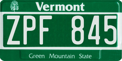 VT license plate ZPF845