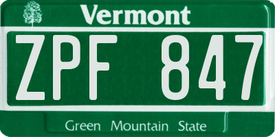 VT license plate ZPF847