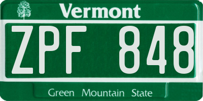 VT license plate ZPF848
