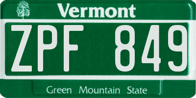 VT license plate ZPF849