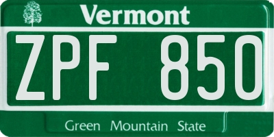 VT license plate ZPF850