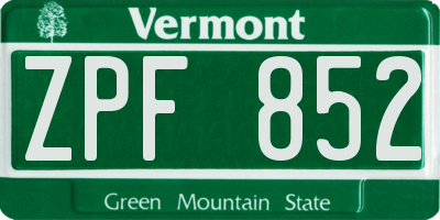 VT license plate ZPF852