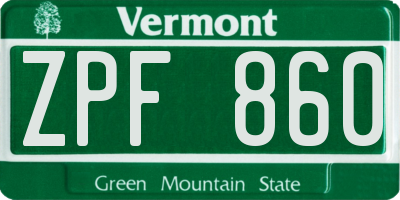 VT license plate ZPF860