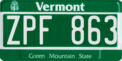 VT license plate ZPF863