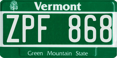 VT license plate ZPF868