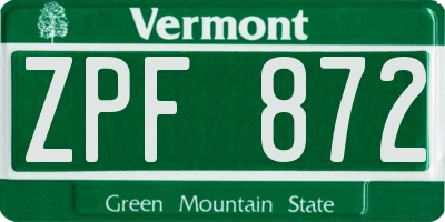 VT license plate ZPF872