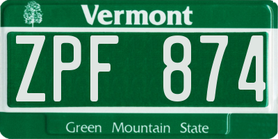 VT license plate ZPF874