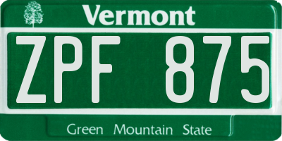 VT license plate ZPF875