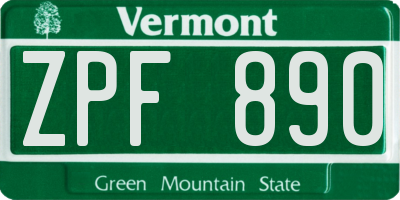 VT license plate ZPF890