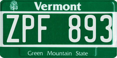 VT license plate ZPF893