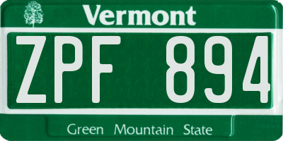 VT license plate ZPF894