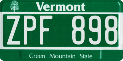 VT license plate ZPF898