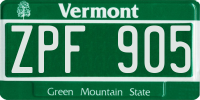 VT license plate ZPF905