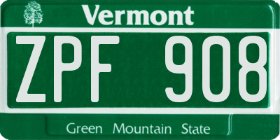 VT license plate ZPF908
