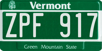 VT license plate ZPF917
