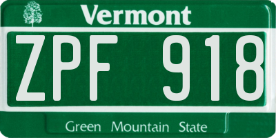 VT license plate ZPF918
