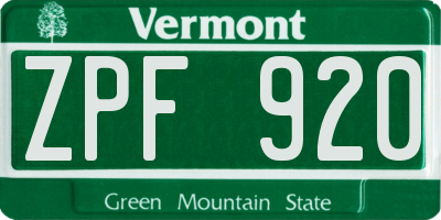 VT license plate ZPF920