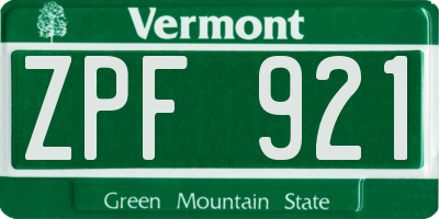 VT license plate ZPF921