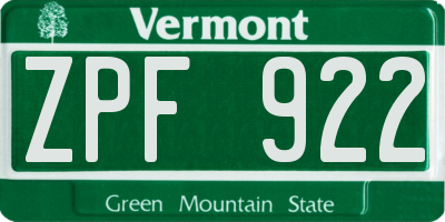VT license plate ZPF922
