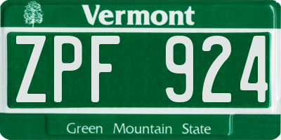 VT license plate ZPF924
