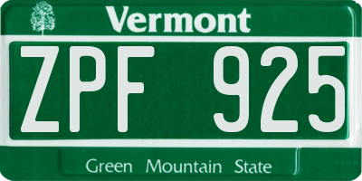 VT license plate ZPF925