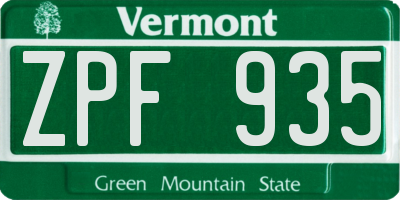 VT license plate ZPF935